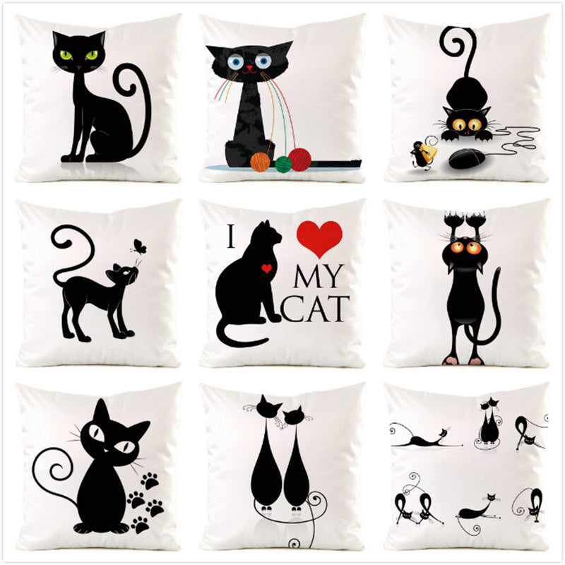 Black Cat Silk Home Decoration Pillow