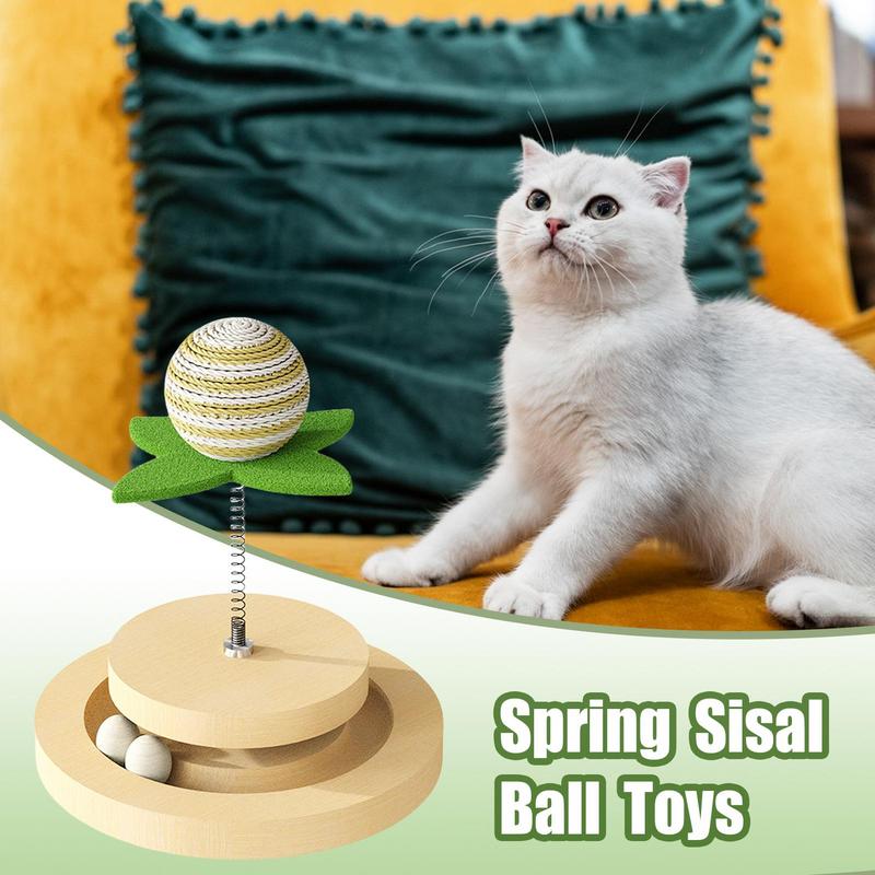 Cat Toy Sisal Spring Ball with Track for Indoor Kittens