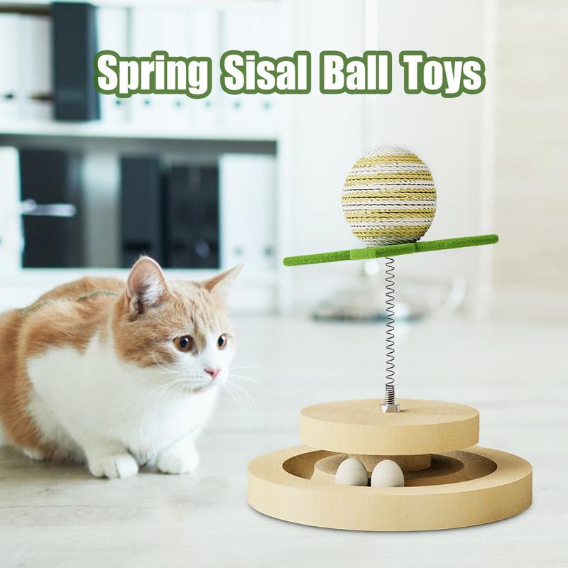 Cat Toy Sisal Spring Ball with Track for Indoor Kittens