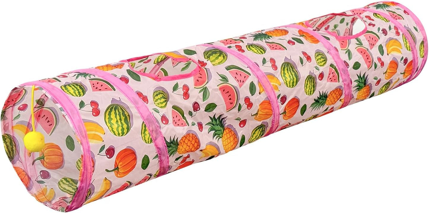 Cat Tunnel for Indoor Cats, 45" Long Rainbow Collapsible Kitten Tube with a Fun Ball and 2 Holes Cat Play Tunnel, Rabbit Tunnel for Kittens Exercising Hiding Training and Running(Colorful)