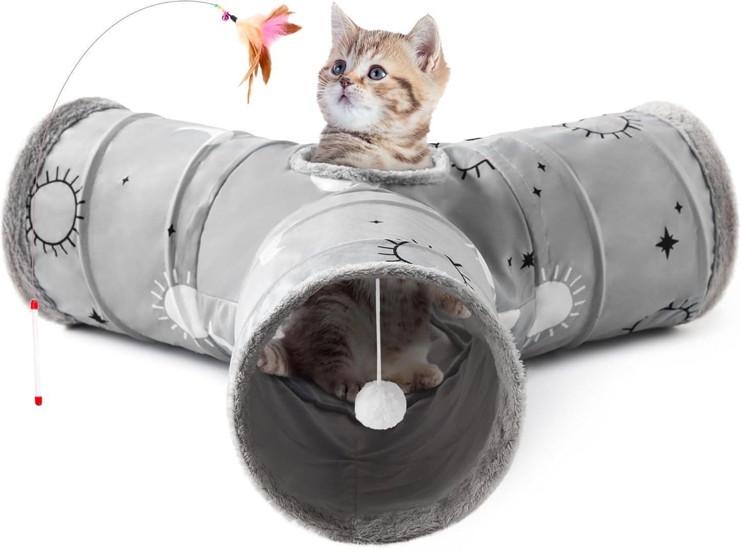 Pet Cat Tunnel Tube Cat Toys 3 Way Collapsible, Tunnels for Indoor Cats,Kitty Bored Peek Hole Toy Ball Cat, Puppy, Kitty, Kitten, Rabbit