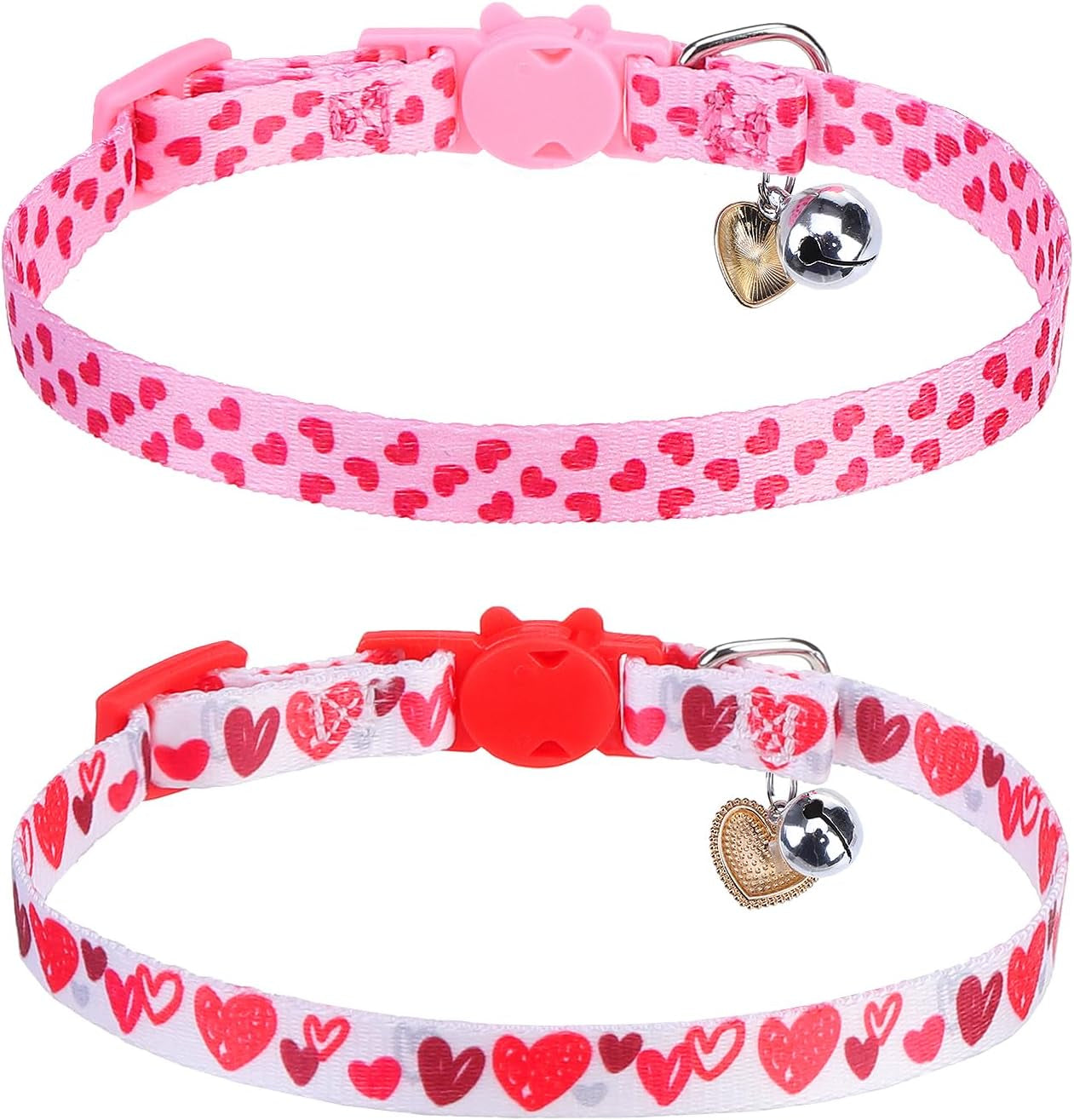 Breakaway Cat Collar with Bell Charm, 2 Packs Adjustable Kitty Collars Pink & Black Skull Pattern, 7.8-11.8 In