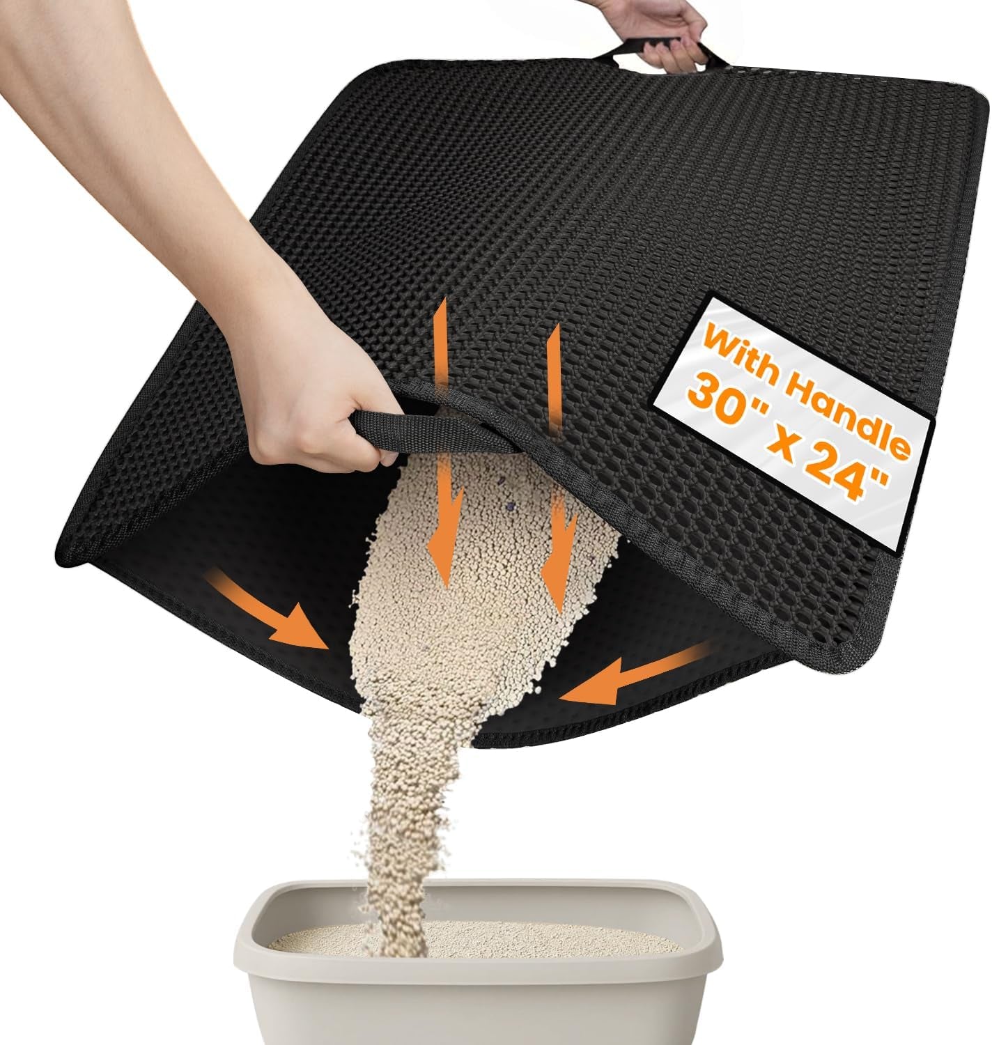 Cat Litter Mat Litter Box Mat, EVA Honeycomb Double Layer Design, Urine & Waterproof, Scatter Control Kitty Litter Mat, Less Waste, Easier to Clean,Washable, Black