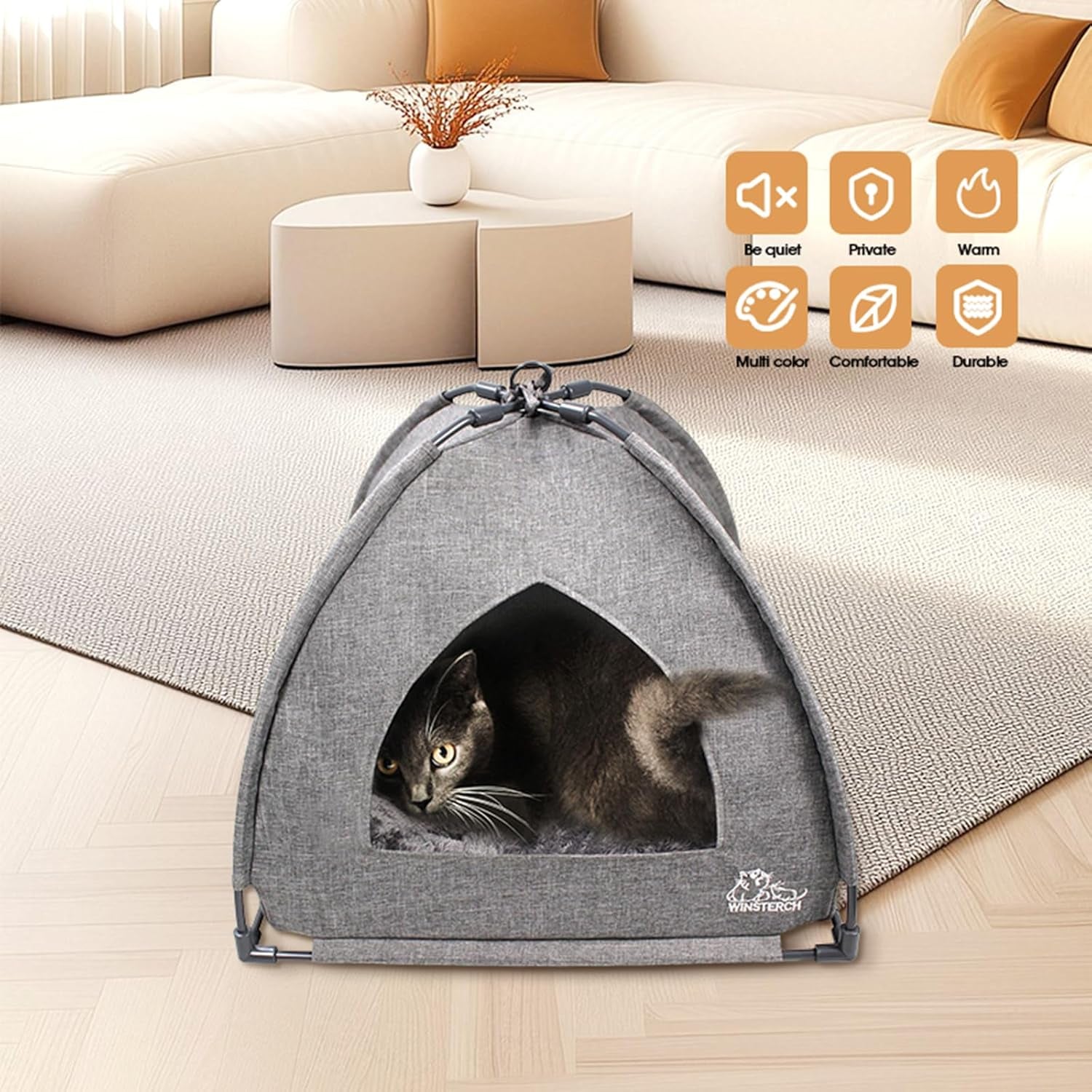 Cat Beds for Indoor Cats,Covered Cat Cave Bed with Removable Washable Pillow,Warming Cat Cave Bed Kitten Beds Small Pets Bed for Indoor Cats (18.5'' X 18.5'' X 15.8'', Grey)
