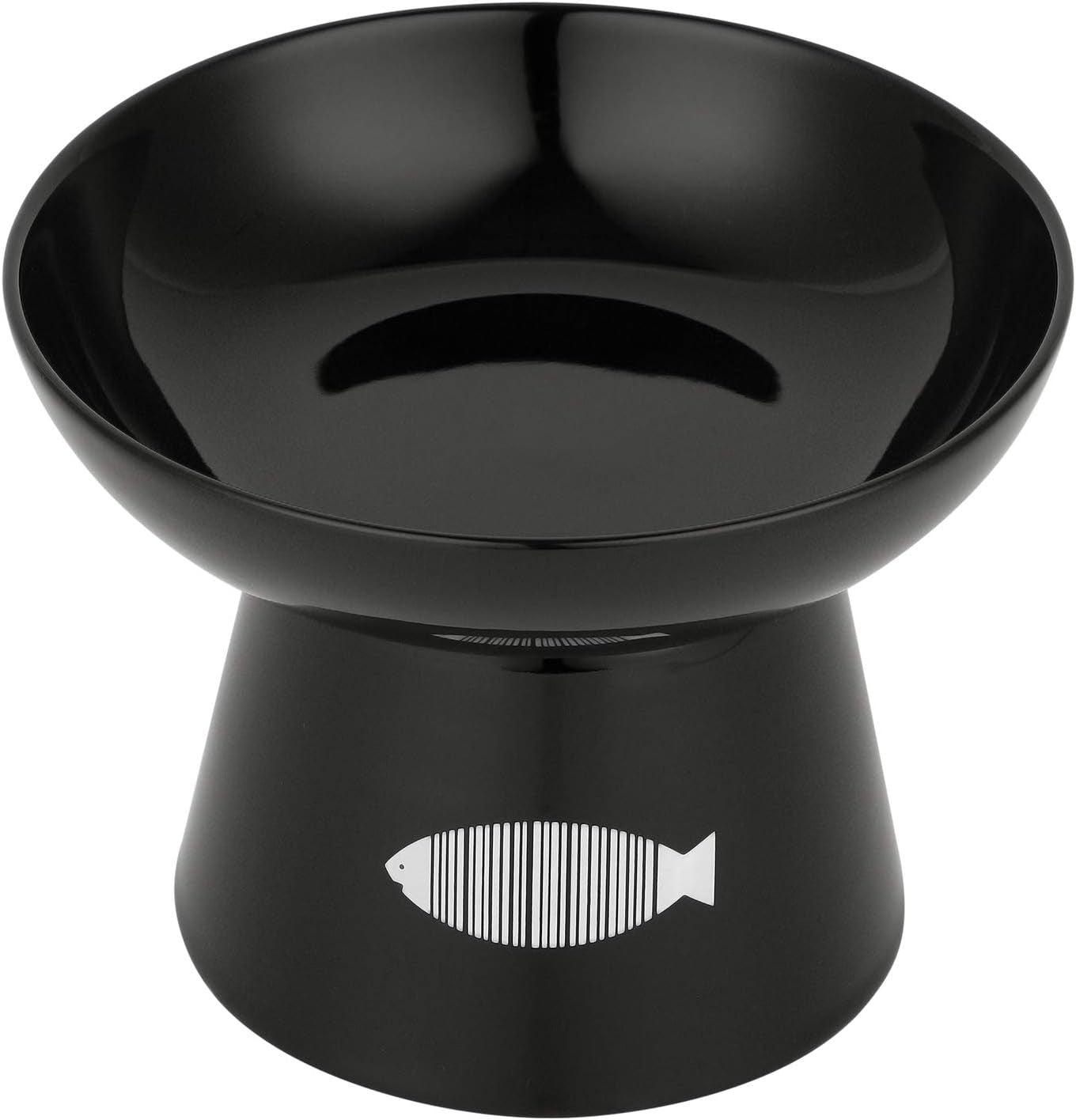 Cat Raised Food/Water Bowl for Elder Big Cats, Non-Skid 4.8X6.4In Premium Ceramic Cat Bowls with Stand, Sturdy and Anti-Fall… (Black)