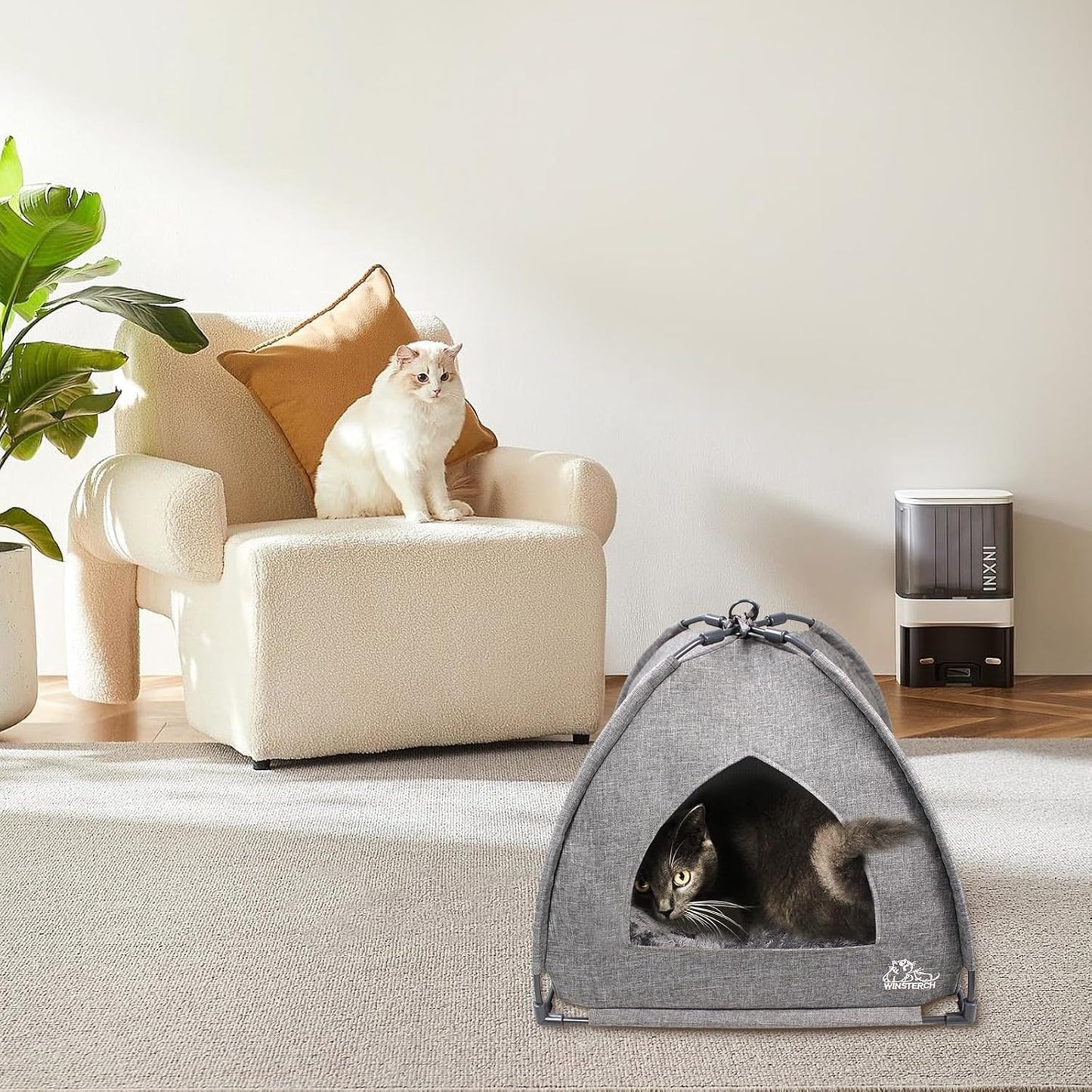 Cat Beds for Indoor Cats,Covered Cat Cave Bed with Removable Washable Pillow,Warming Cat Cave Bed Kitten Beds Small Pets Bed for Indoor Cats (18.5'' X 18.5'' X 15.8'', Grey)