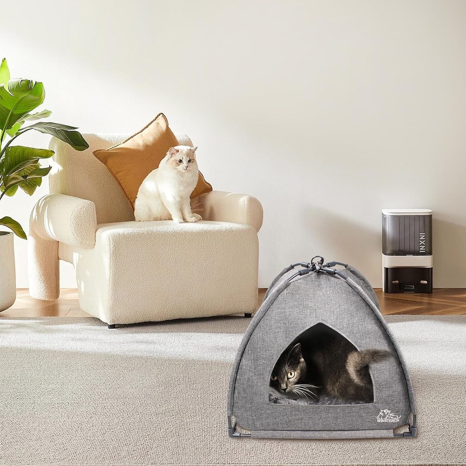 Cat Beds for Indoor Cats,Covered Cat Cave Bed with Removable Washable Pillow,Warming Cat Cave Bed Kitten Beds Small Pets Bed for Indoor Cats (18.5'' X 18.5'' X 15.8'', Grey)