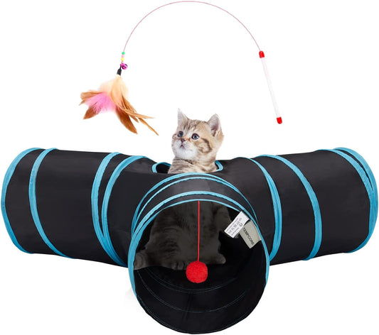 Pet Cat Tunnel Tube Cat Toys 3 Way Collapsible, Tunnels for Indoor Cats，Kitty Bored Peek Hole Toy Ball Cat, Puppy, Kitty, Kitten, Rabbit
