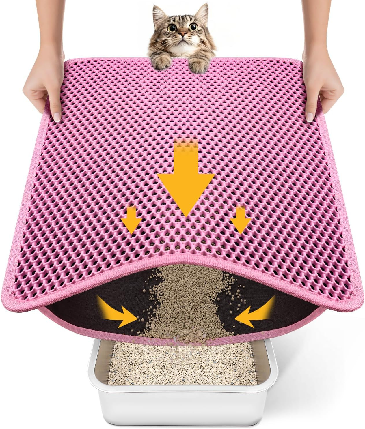 Cat Litter Mat Litter Box Mat, EVA Honeycomb Double Layer Design, Urine & Waterproof, Scatter Control Kitty Litter Mat, Less Waste, Easier to Clean,Washable, Black