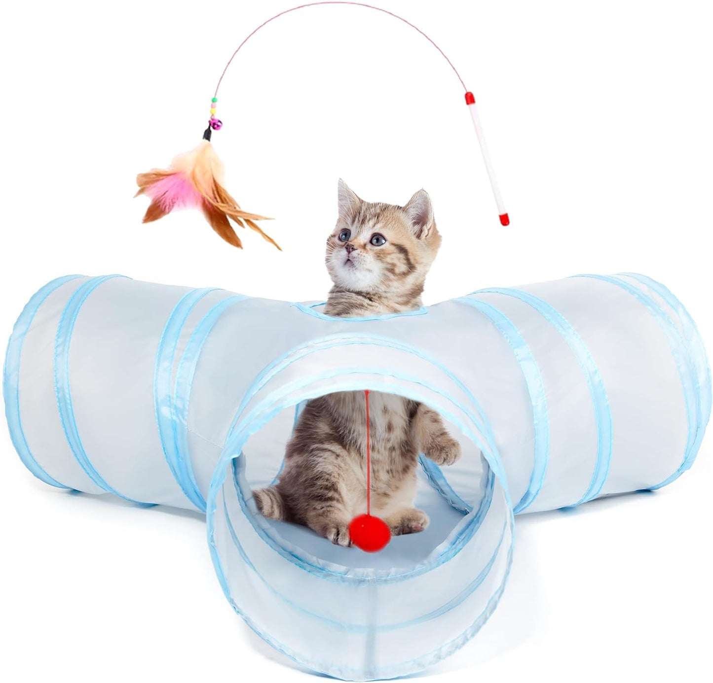 Pet Cat Tunnel Tube Cat Toys 3 Way Collapsible, Tunnels for Indoor Cats，Kitty Bored Peek Hole Toy Ball Cat, Puppy, Kitty, Kitten, Rabbit
