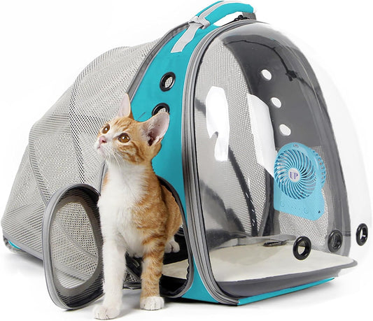 Cat Travel Backpack with Fan, Fit up to 12 Lbs, Space Capsule Astronaut Clear Bubble Window Pet Backpack for Kitten and Small Puppy Green