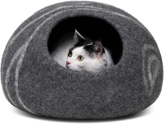 Cat Cave – Premium Felt Cat Bed for Indoor Cats, Handmade 100% Merino Wool (Medium, Dark Grey)