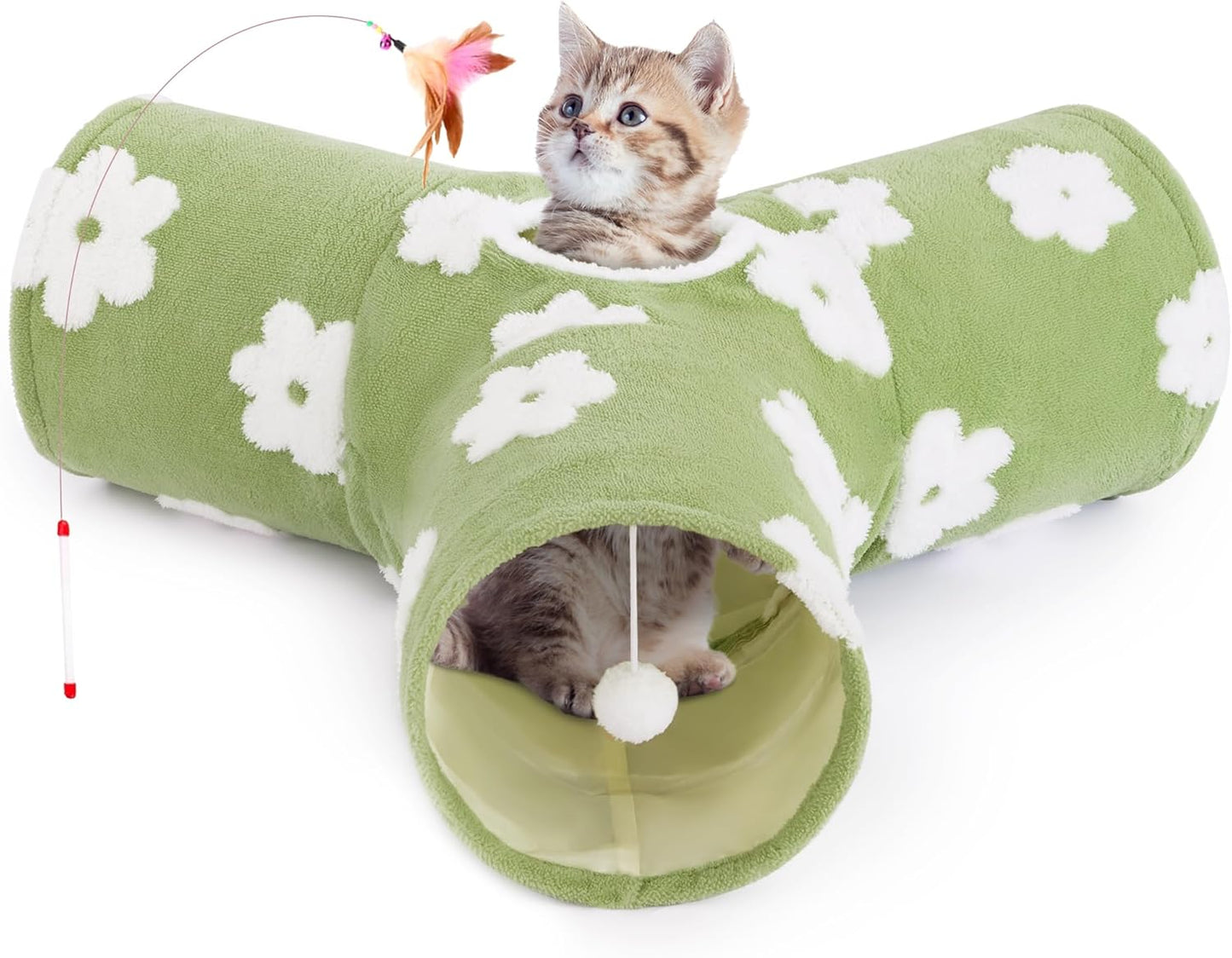 Pet Cat Tunnel Tube Cat Toys 3 Way Collapsible, Tunnels for Indoor Cats，Kitty Bored Peek Hole Toy Ball Cat, Puppy, Kitty, Kitten, Rabbit