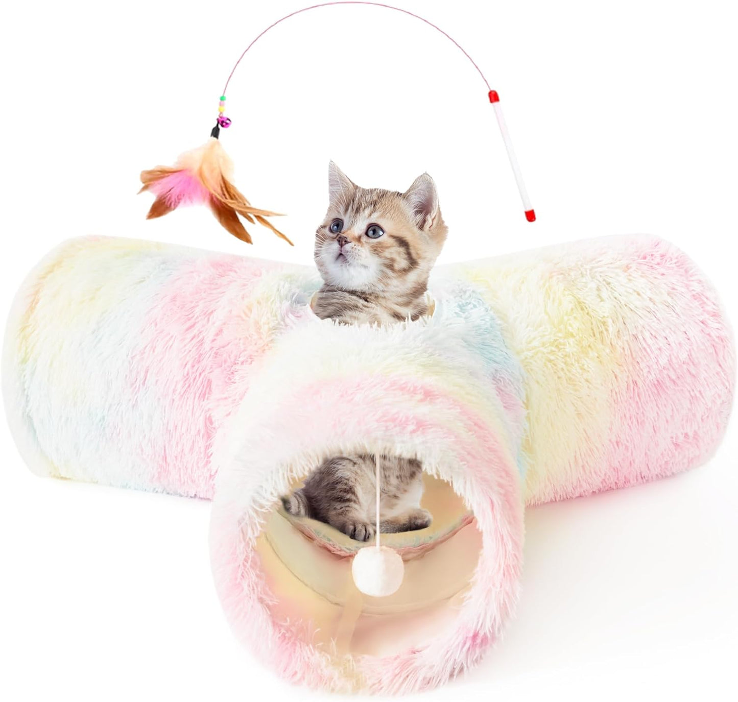 Pet Cat Tunnel Tube Cat Toys 3 Way Collapsible, Tunnels for Indoor Cats，Kitty Bored Peek Hole Toy Ball Cat, Puppy, Kitty, Kitten, Rabbit