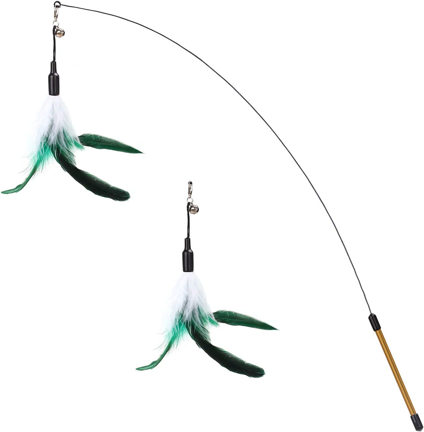 Feather Teaser Cat Toy - Interactive Wand with Extra Long 34.5" Wand and Small Bell, Fun Exerciser Playing Toy for Kittens or Cats, Brown Feather