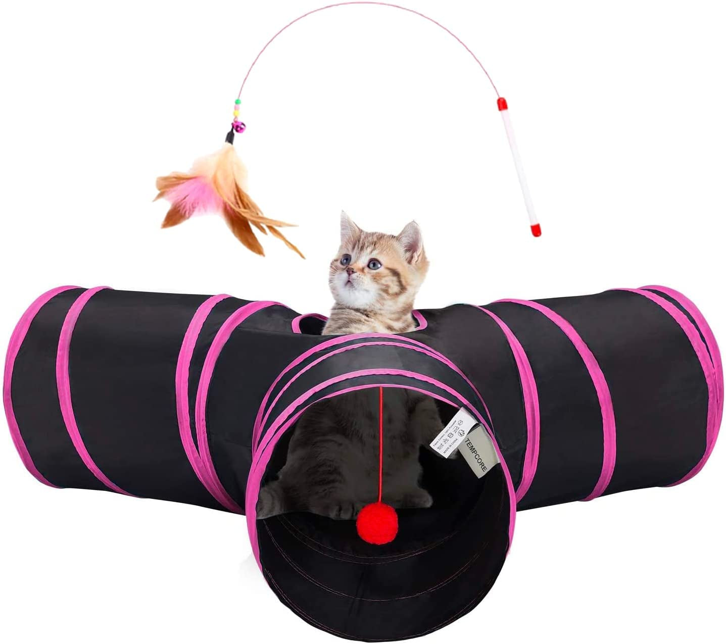 Pet Cat Tunnel Tube Cat Toys 3 Way Collapsible, Tunnels for Indoor Cats，Kitty Bored Peek Hole Toy Ball Cat, Puppy, Kitty, Kitten, Rabbit