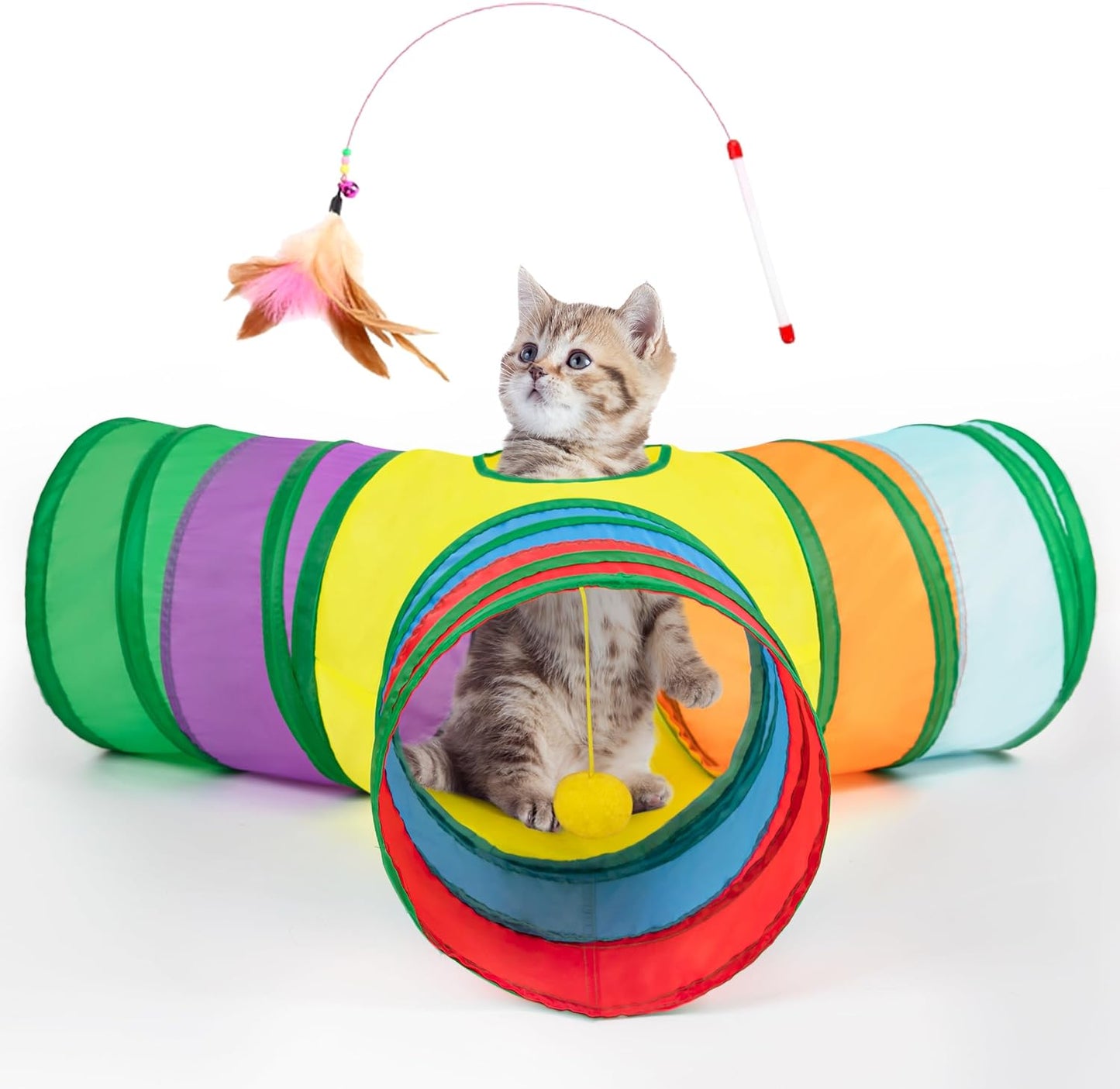 Pet Cat Tunnel Tube Cat Toys 3 Way Collapsible, Tunnels for Indoor Cats，Kitty Bored Peek Hole Toy Ball Cat, Puppy, Kitty, Kitten, Rabbit