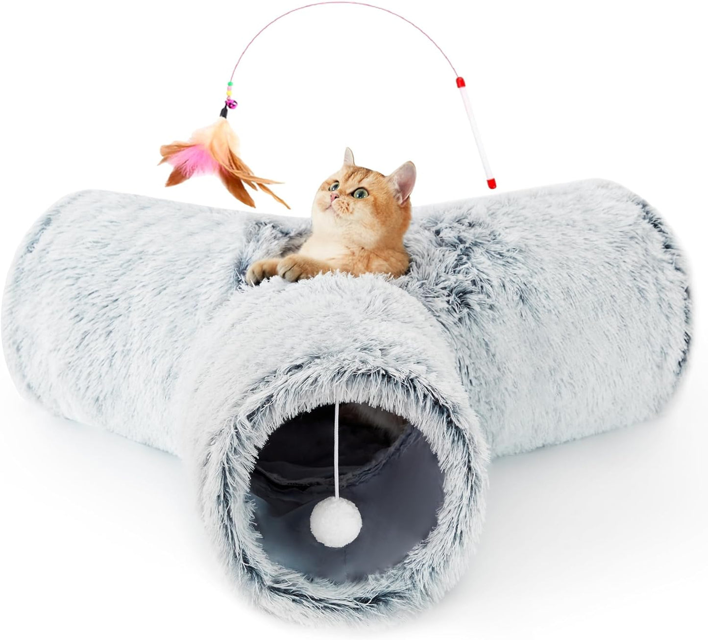 Pet Cat Tunnel Tube Cat Toys 3 Way Collapsible, Tunnels for Indoor Cats，Kitty Bored Peek Hole Toy Ball Cat, Puppy, Kitty, Kitten, Rabbit