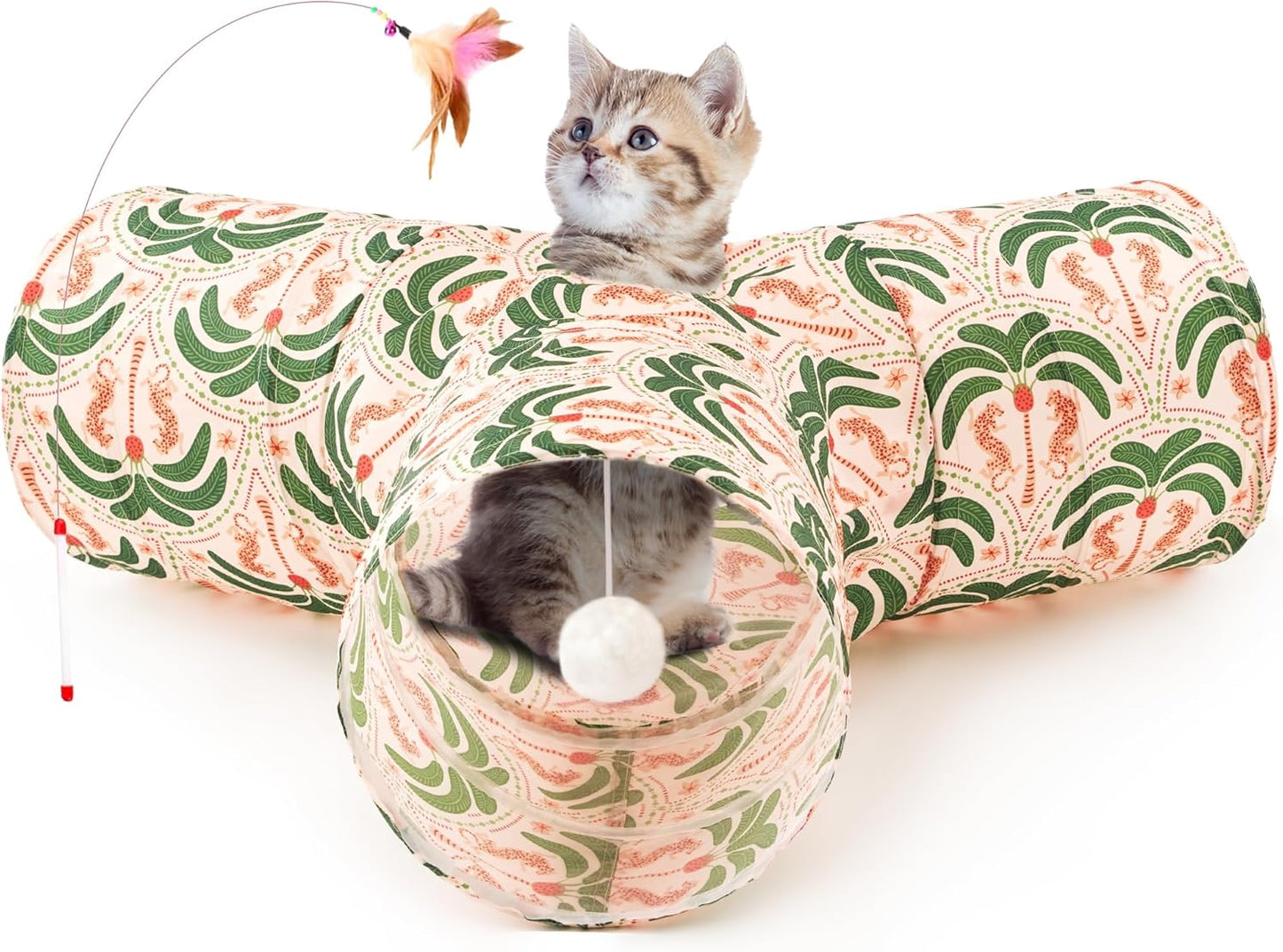 Pet Cat Tunnel Tube Cat Toys 3 Way Collapsible, Tunnels for Indoor Cats，Kitty Bored Peek Hole Toy Ball Cat, Puppy, Kitty, Kitten, Rabbit