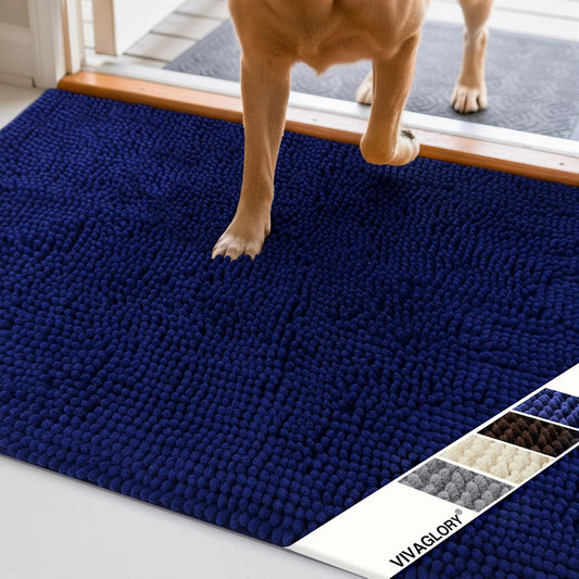 Absorpmax Dog Door Mat - Waterproof & Washable Indoor Rug for Muddy Paws, 31" x 20", Navy Blue, Dirt Trapping Entryway Solution