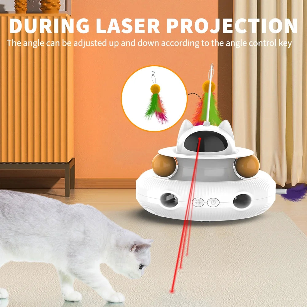 Extendable Laser Feather USB Rechargeable Cat Teaser Wand, White