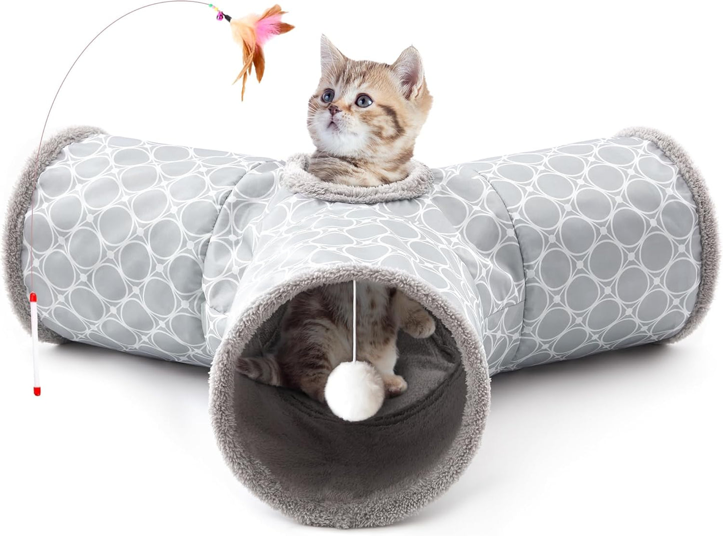 Pet Cat Tunnel Tube Cat Toys 3 Way Collapsible, Tunnels for Indoor Cats，Kitty Bored Peek Hole Toy Ball Cat, Puppy, Kitty, Kitten, Rabbit