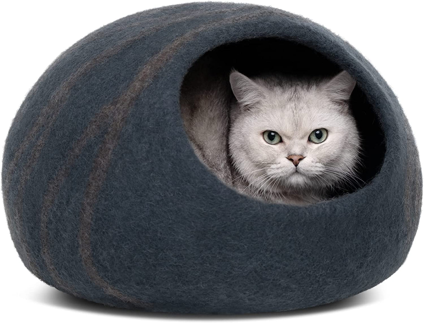 Cat Cave – Premium Felt Cat Bed for Indoor Cats, Handmade 100% Merino Wool (Medium, Dark Grey)
