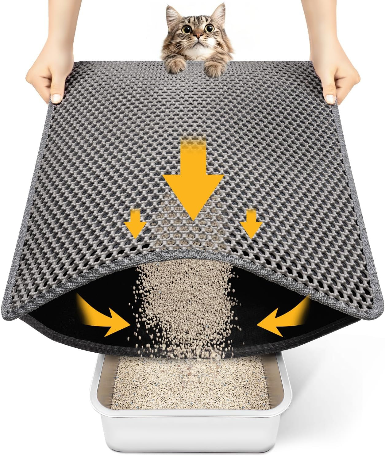 Cat Litter Mat Litter Box Mat, EVA Honeycomb Double Layer Design, Urine & Waterproof, Scatter Control Kitty Litter Mat, Less Waste, Easier to Clean,Washable, Black