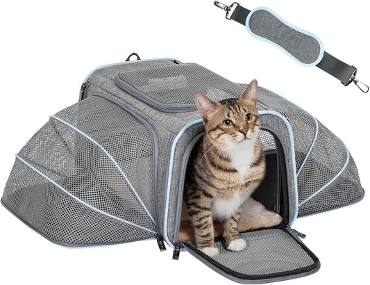 Expandable Small Cat Carriers Dog Carrier, Airline Approved Soft-Sided Portable Washable Pet Travel Carrier with Two Extension up to 9LB