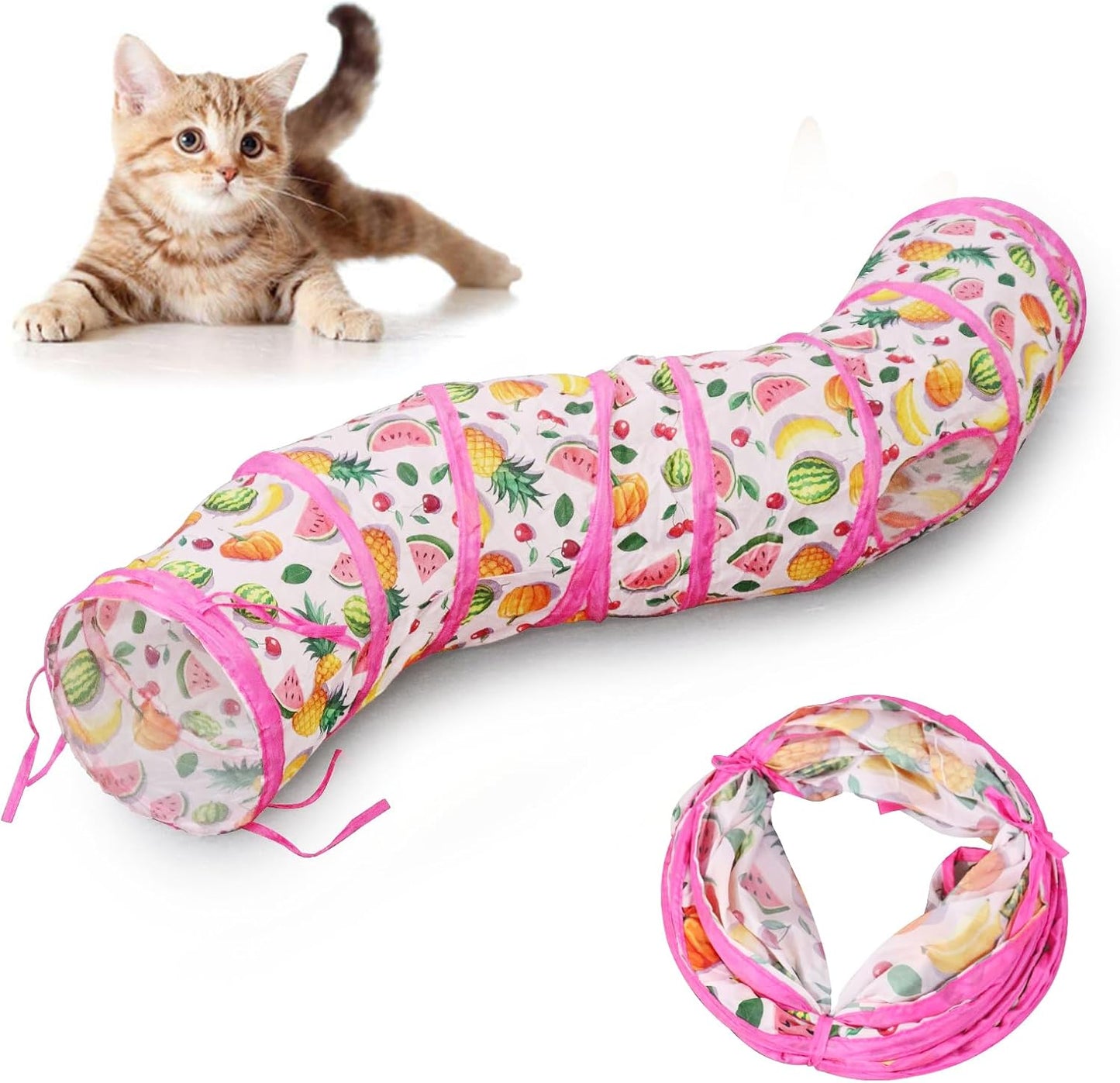 Cat Tunnel for Indoor Cats, 45" Long Rainbow Collapsible Kitten Tube with a Fun Ball and 2 Holes Cat Play Tunnel, Rabbit Tunnel for Kittens Exercising Hiding Training and Running(Colorful)