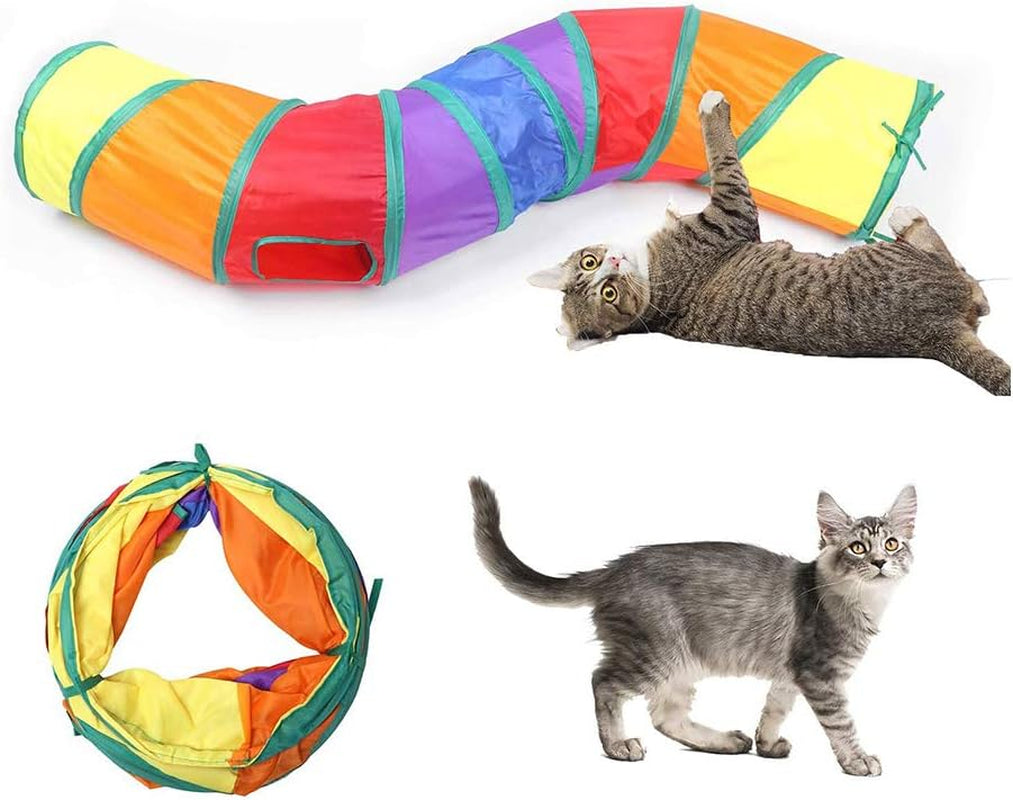 Cat Tunnel for Indoor Cats, 45" Long Rainbow Collapsible Kitten Tube with a Fun Ball and 2 Holes Cat Play Tunnel, Rabbit Tunnel for Kittens Exercising Hiding Training and Running(Colorful)