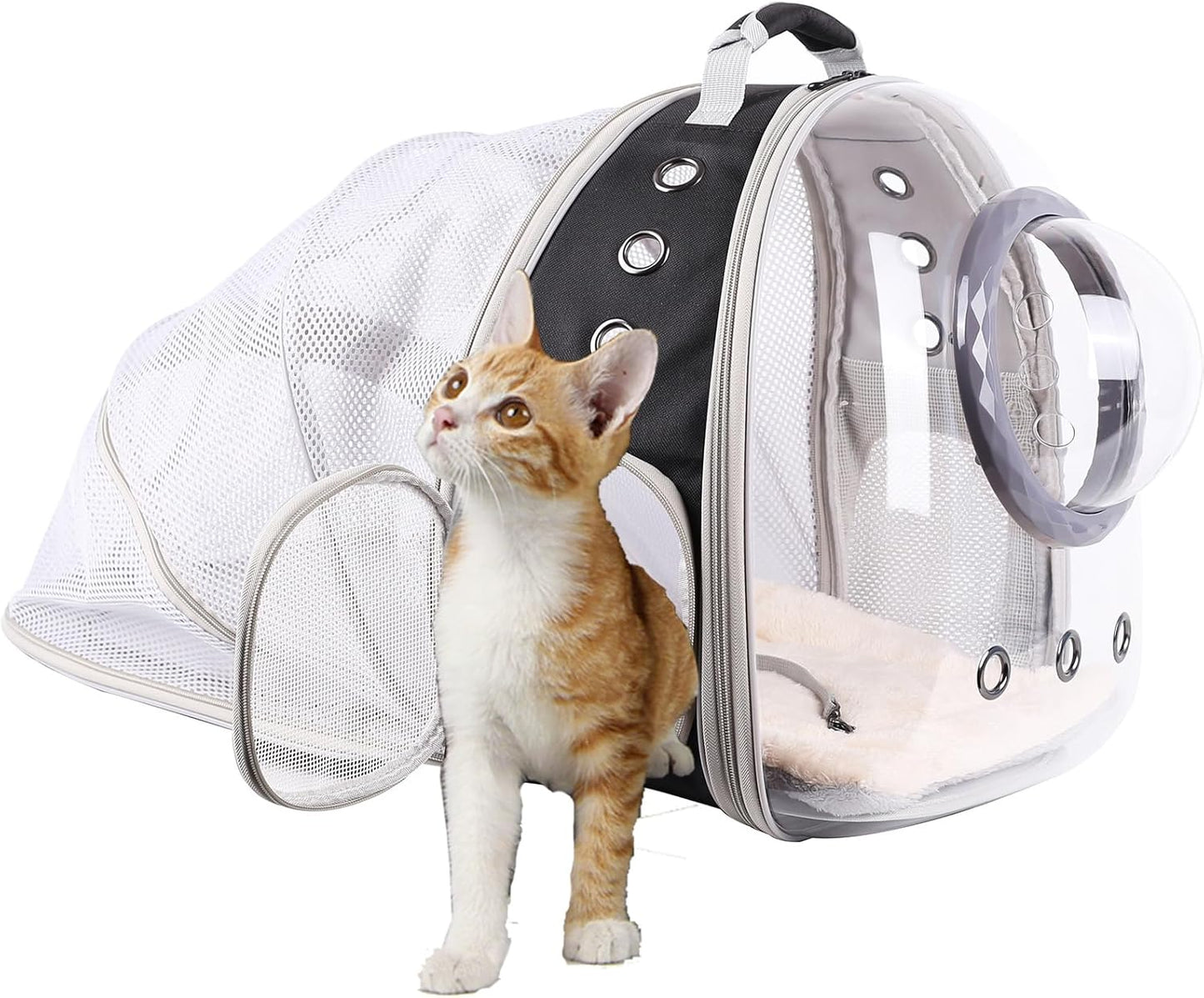 Cat Travel Backpack with Fan, Fit up to 12 Lbs, Space Capsule Astronaut Clear Bubble Window Pet Backpack for Kitten and Small Puppy Green