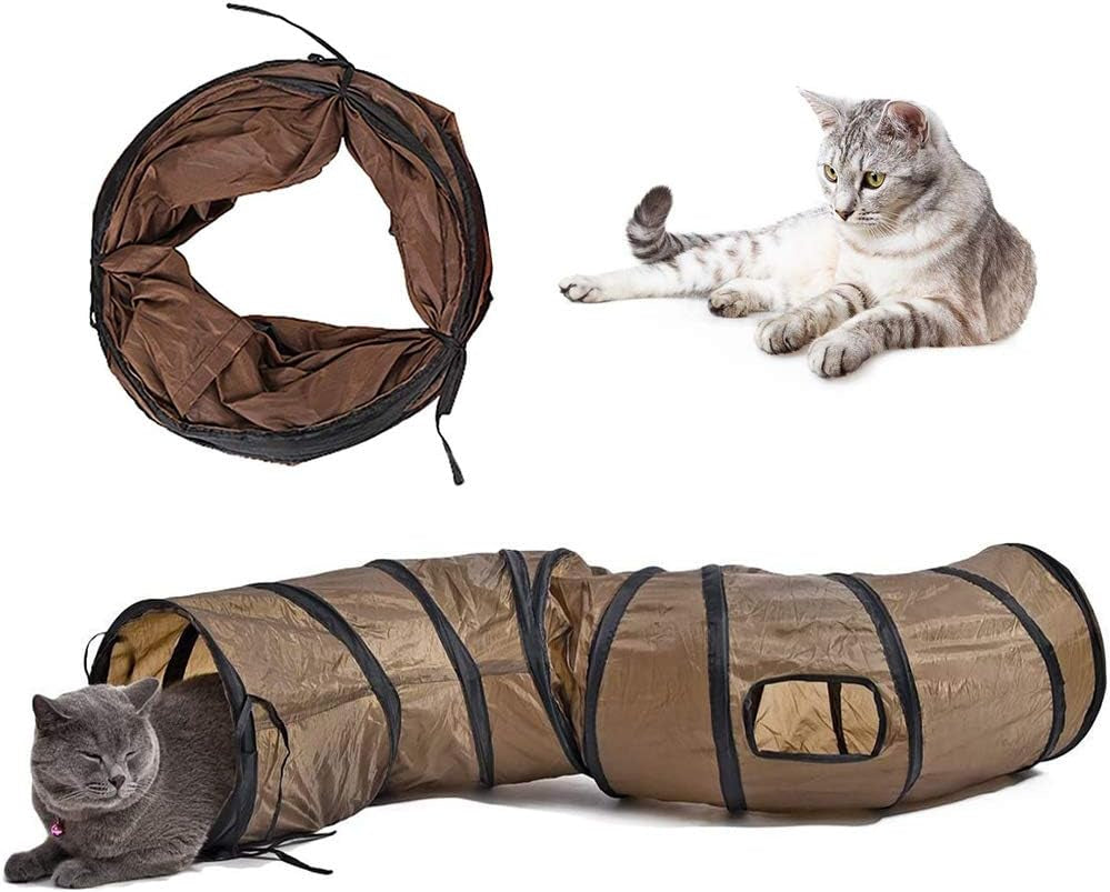 Cat Tunnel for Indoor Cats, 45" Long Rainbow Collapsible Kitten Tube with a Fun Ball and 2 Holes Cat Play Tunnel, Rabbit Tunnel for Kittens Exercising Hiding Training and Running(Colorful)