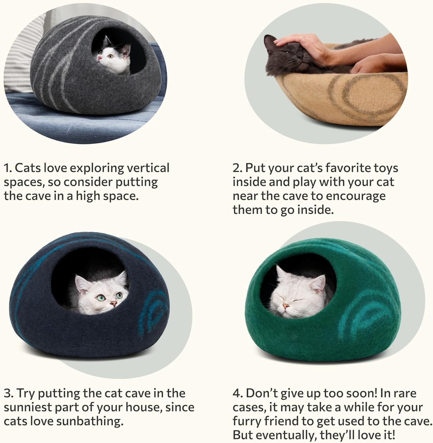 Cat Cave – Premium Felt Cat Bed for Indoor Cats, Handmade 100% Merino Wool (Medium, Dark Grey)